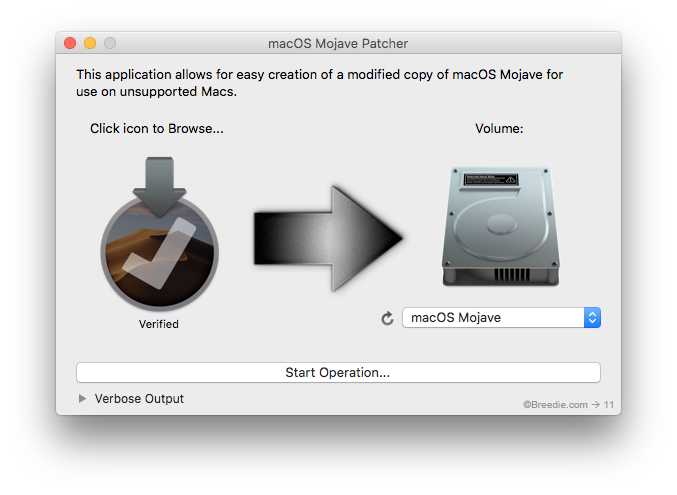 macOS Mojave Patcher installer use on unsupported Macs start operation.