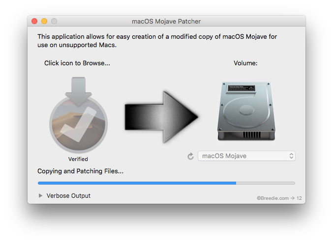 macOS Mojave Patcher installer use on unsupported Macs process copy.