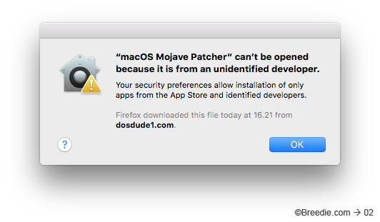 macOS Mojave Patcher can't be opened because it's from an unidentified developer.