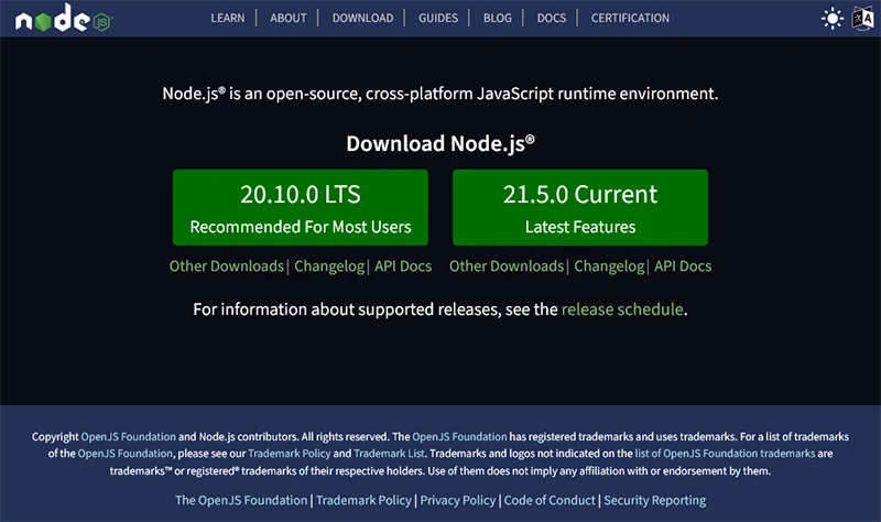 Wesite download Nodejs.org