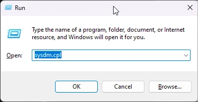 Windows 11 run ctrl + r sysdm.cpl