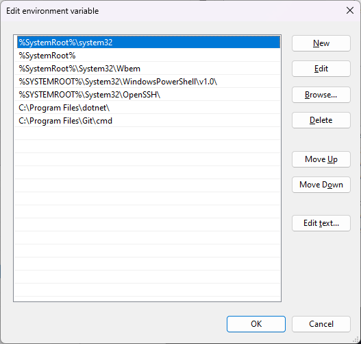 Edit environment Variables klik new