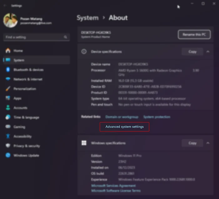 Windows 11 access path environment variables via klik kanan icon Start
